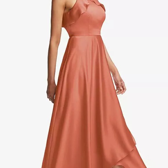 Ruffle-Trimmed Bodice Halter Maxi Dress..TH115....Size M...Terracotta - Picture 3 of 4